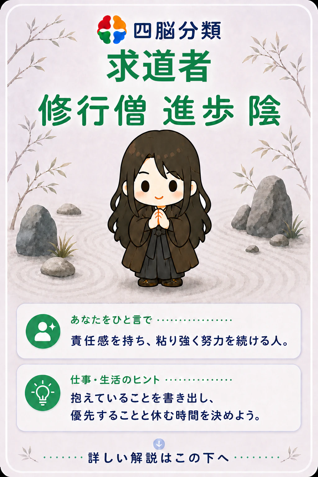 求道者・修行僧・進歩・陰の診断結果詳細